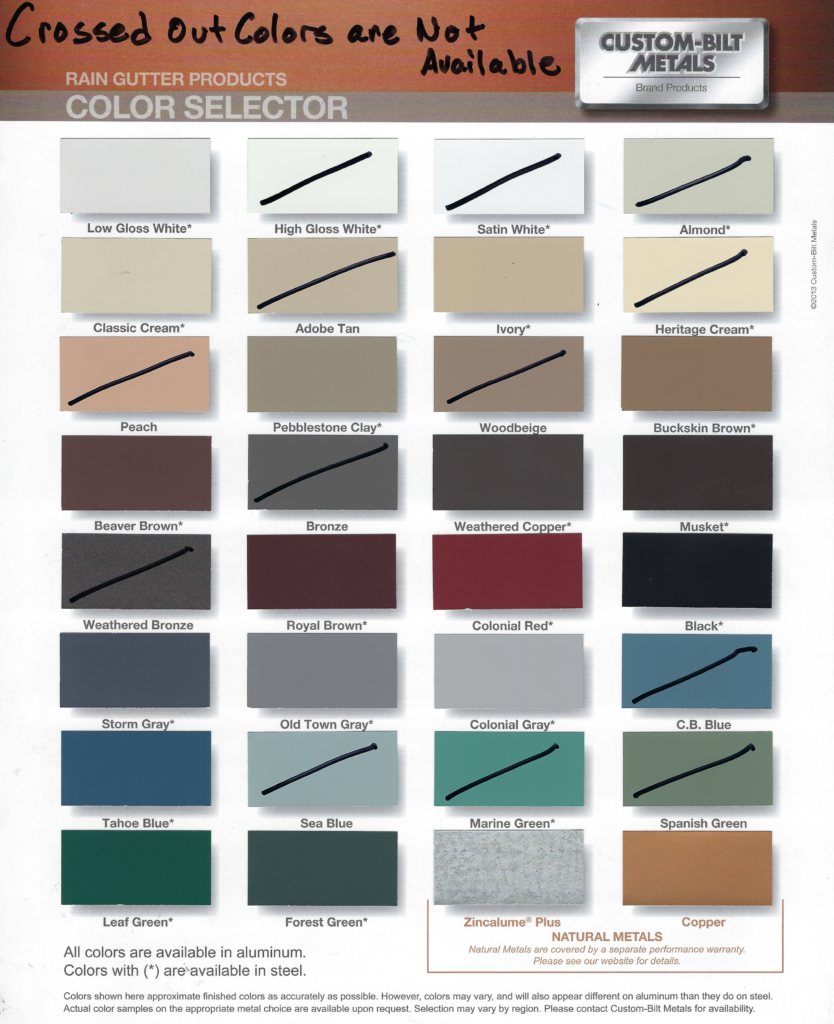 Steel Gutter Color Chart