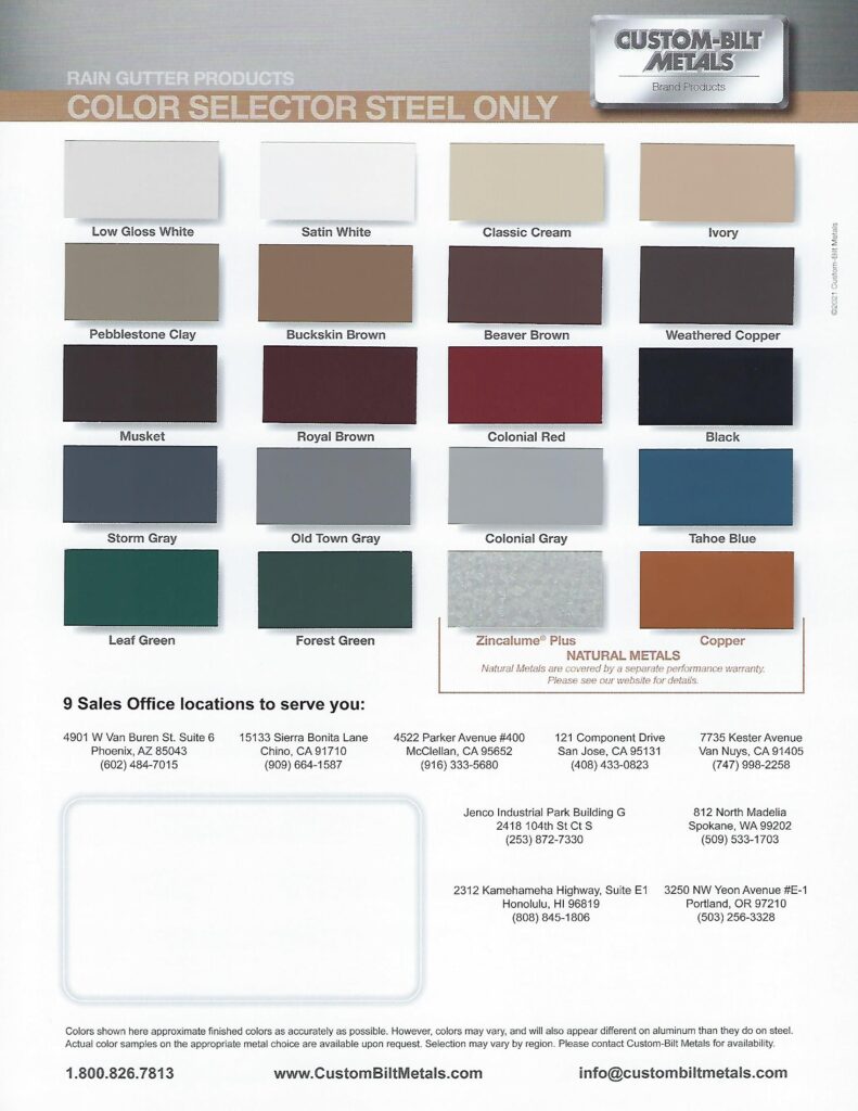 custombilt metals steel color chart
